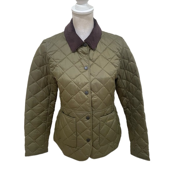 Barbour Jackets & Blazers - Nwot Barbour Devcron Quilted jacket in olive corduroy collar plaid back sz 8